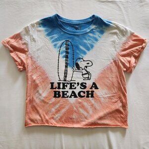 Peanuts Snoopy Life's A Beach tie dye cropped t shirt. Size medium